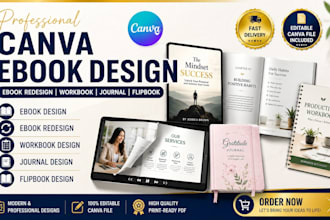 do canva ebook design, ebook redesign, workbook, journal, flipbook