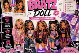 draw you as a custom bratz doll or y2k glam cartoon portrait