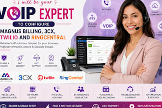 do twilio integration, configure magnus billing, ringcentral, setup 3cx and pbx