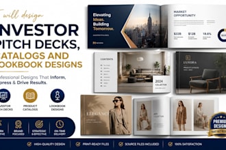 design investor pitch decks, catalogs and lookbook designs