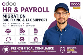 setup odoo HR, payroll, fiscal workflows, migration, bug fixing and tax support