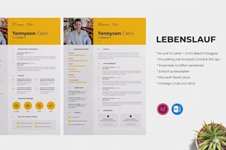 design professional ats german CV lebenslauf, resume and cover letter in canva