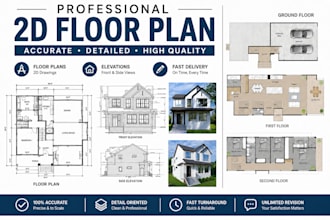 do architectural 2d floor plans, foundation plans, framing plans, permit drawing