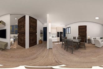 create 3d panorama design, 360 degree render, 360 virtual tour, 360 room render