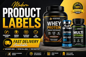 design product supplement label peptide vial label whisky whine label 3d mockup