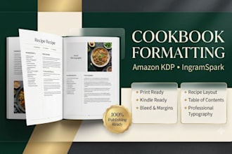 do cook book formatting for amazon KDP and ingram spark