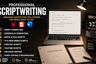 design format, youtube script notes, screen play, tv series, proofreading, movie