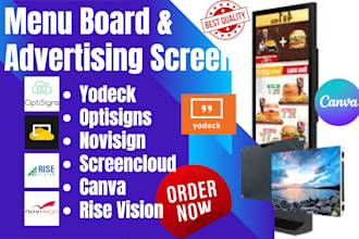setup menu board advertising screens yodeck optisigns novisign screencloud canva