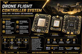design drone flight controller pcb with esp32, gps imu sensor and esc powerboard