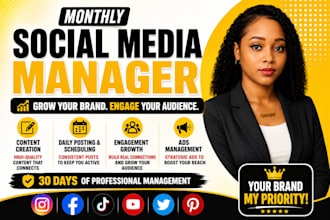 be your social media marketing manager for monthly social media management