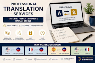 translate english, creole, spanish and french manually