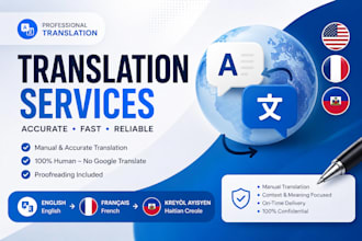 translate english, creole, spanish and french manually