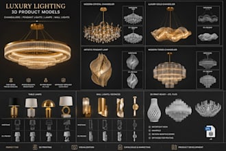 create 3d product models for luxury lighting, chandeliers, and lamps