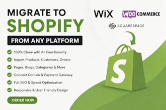 migrate wix  website woocommerce wordpress squarespace to shopify store