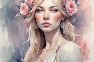 design watercolor feminine and signature logo