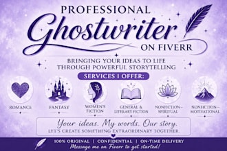 ghostwrite romance, fantasy and other fiction for you