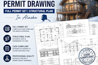 draw architectural permit drawing ,full permit set, structural pain in ak