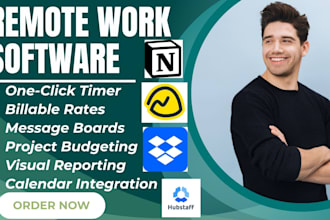 setup remote work software dropbox hubstaff toggl track basecamp notion miro