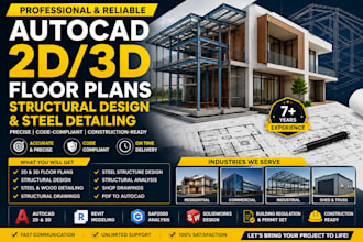 create autocad 2d, 3d floor plans, hvac, structural design and steel detailing