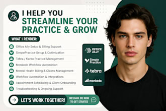 setup mental health billing, tebra, simplepractice, monkedo, doctor, dental