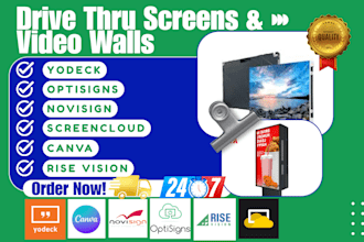 setup drive thru screens video walls yodeck optisigns novisign screencloud canva