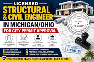 licensed structural and civil engineer in michigan,ohio for city permit approval