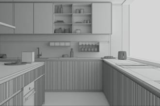 model render 3d kitchen remodel cabinet bath interior design 2d floorplan