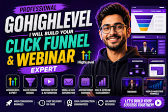 build clickfunnels sales funnel, landing page, webinar and gohighlevel