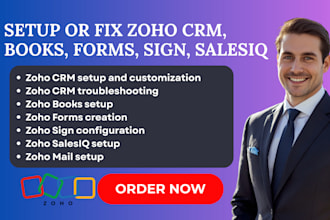 setup or fix zoho CRM, books, forms, sign, salesiq, mail and bigin