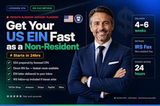 prepare irs form ss4 for fast track non resident ein via fax for tiktok shop