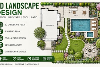design 3d landscape, backyard, patio and pool renderings