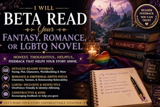 beta read your fantasy romance or lgbtq novel with detailed reader feedback