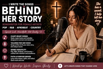 write catch pop, rnb, afrobeat or country songs and lyrics for female artists