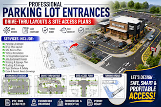design parking lot entrances, restaurant drive thru layouts, and site access