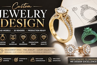 design custom jewelry, engagement rings, cad models, and 3d renders