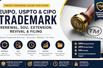 do euipo, uspto, and cipo trademark renewal, sou, extension, revival, and filin