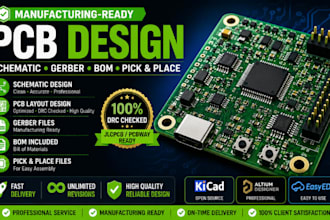 create manufacturing ready pcb with schematic, gerber, bom, and pick and place
