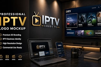 create a professional 3d mockup logo for your iptv brand