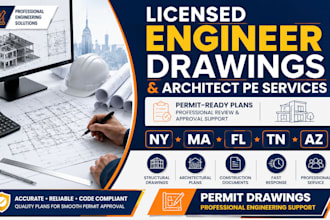 licensed engineer drawing and architect pe stamp for ny, ma, fl, tn, az