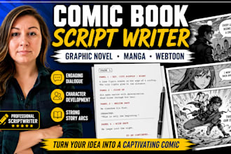 write a comic book script, graphic novel script, manga script, or webtoon script