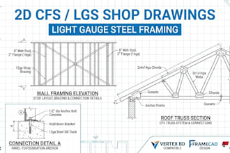 design vertex bd and framecad cold formed steel shop drawings