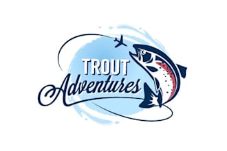 create an adventure fishing logo with the world trout