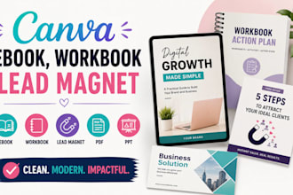 design ebook, lead magnet, workbook, freebie and canva template