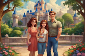 disney family couple cartoon portrait