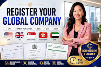 register your company,vat,bank account in UK estonia cyprus ireland malta canada