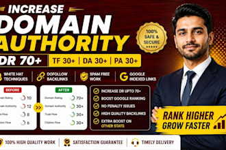 increase domain rating moz da 50 ahref DR 70 plus tf 40 ur 80