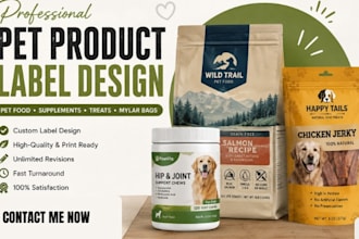 do pet product label design, pet food packaging, supplement label mylar bag