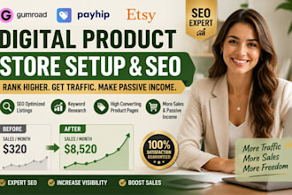 gumroad store setup payhip etsy digital product SEO passive income listing sales
