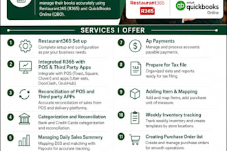 be your accountant and manager for restaurant by using restaurant365 and qbo