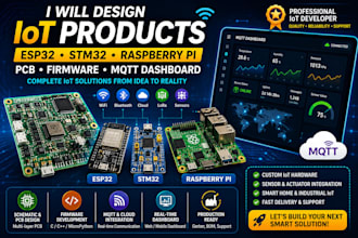 design iot products, esp32 stm32 raspberry pi pcb, firmware and mqtt dashboard